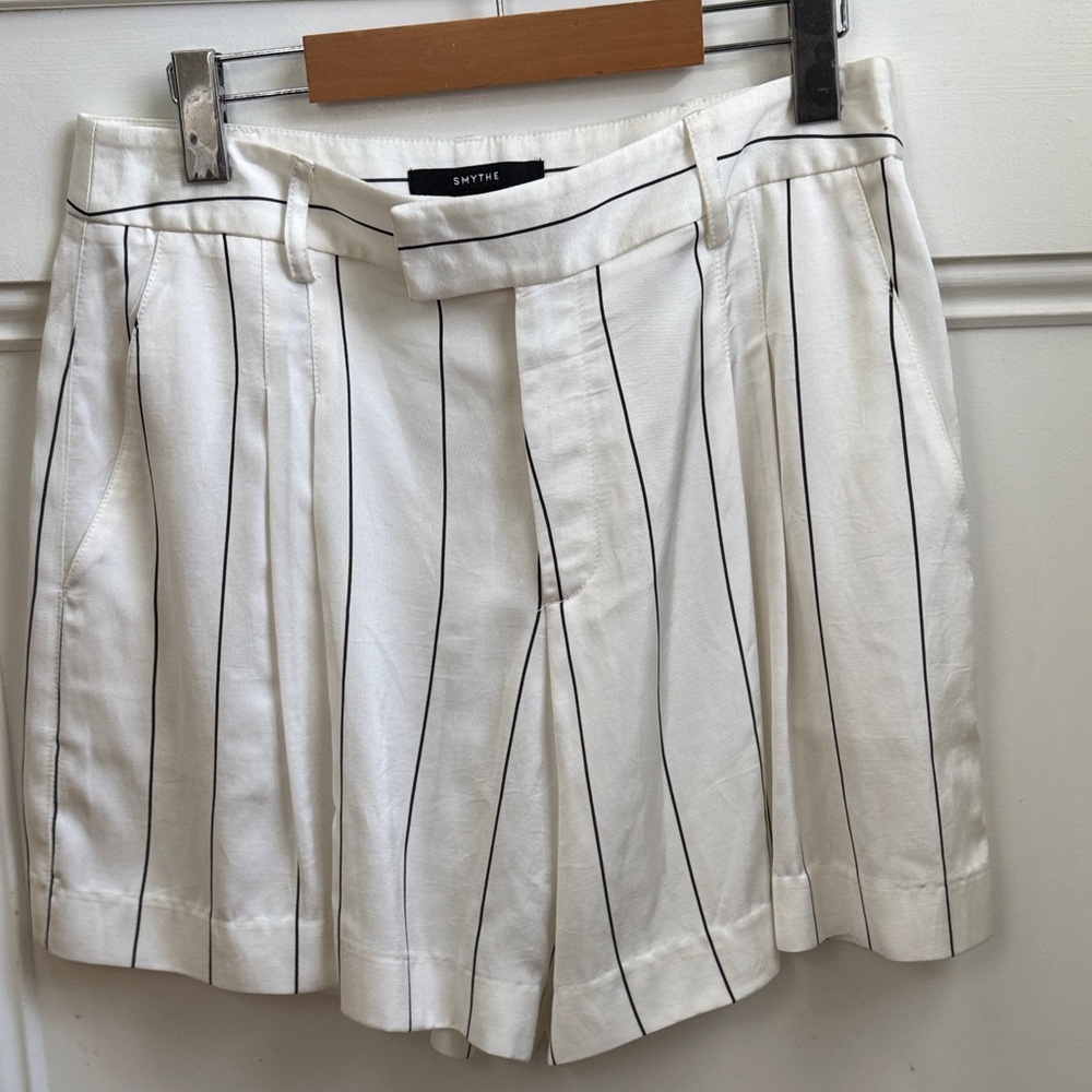 Smythe Cream and Black Striped High Waist Shorts